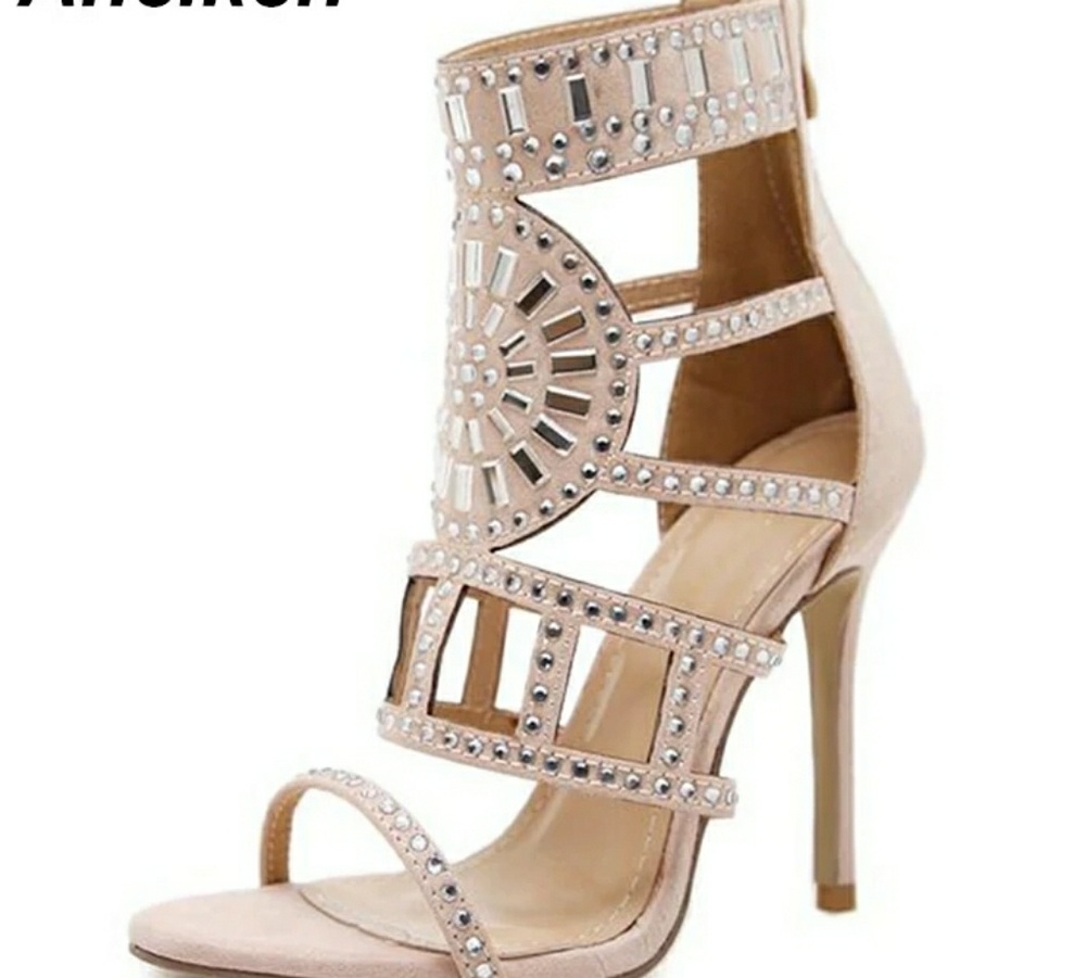 Open Toe Rhinestone Design High Heel Sandals - Picture 4 of 4